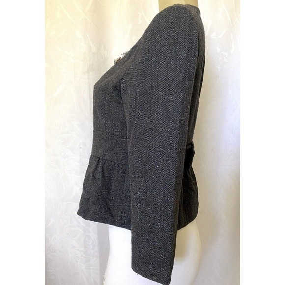 Manoush Anthro Tweed Blazer Jacket Button Bird Embellished Detail Gray 4… - Picture 3 of 8